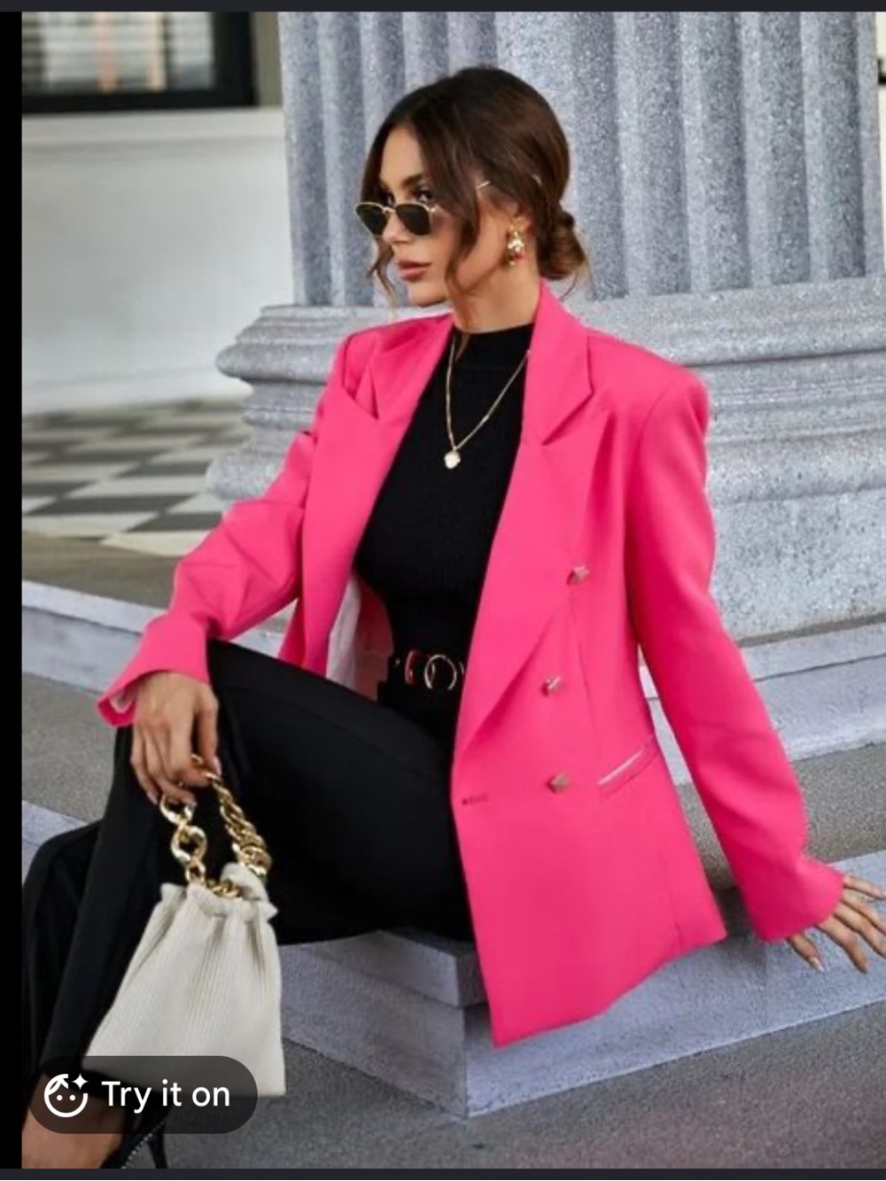 Jones New York Vibrant Hot Pink Collarless Button-Front Blazer